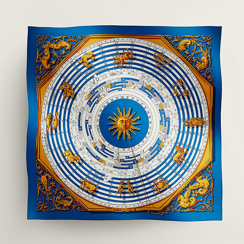 エルメス　カレ90 スカーフ　占星術　ブルーコバルト　白　青　ブルー　太陽　新品